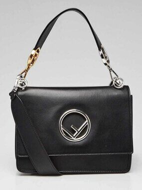 Fendi Black Smooth Calfskin Leather Kan I Logo Shoulder Bag 8BT284